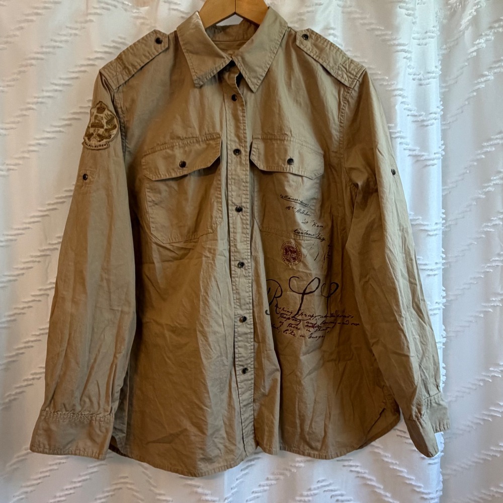 Lauren Ralph Lauren LRL Gold Label Brown Military Style Button Up Long Sleeve